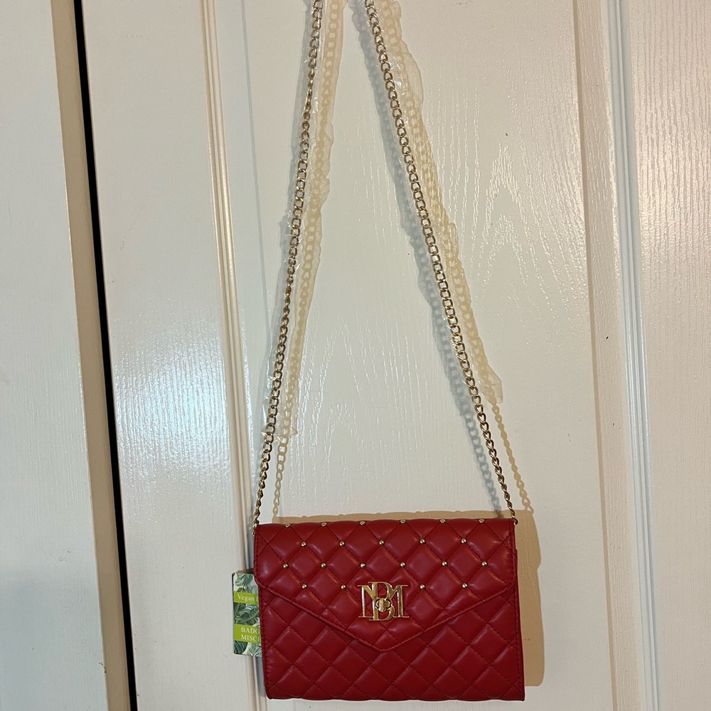 NWT Badgley Mischka Red Quilted Crossbody Bag 9x6